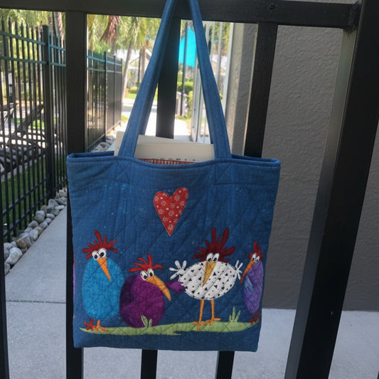 Feathered Friends Parade Quilted Zipper Tote Bag SN0PT022