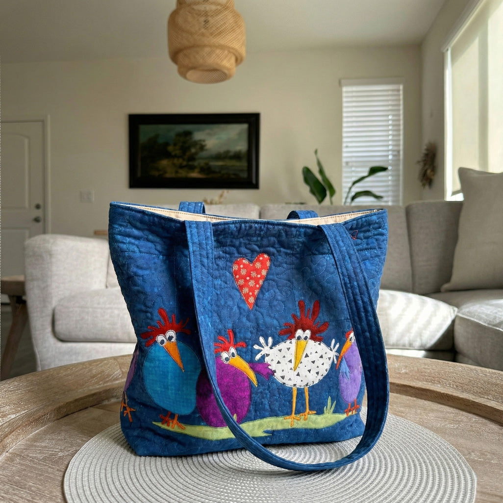 Feathered Friends Parade Quilted Zipper Tote Bag SN0PT022