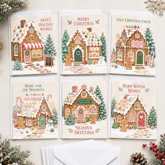 Gingerbread Christmas Christmas Cards Assortment, Set of 6 - Holiday Greeting Cards GC0TL007