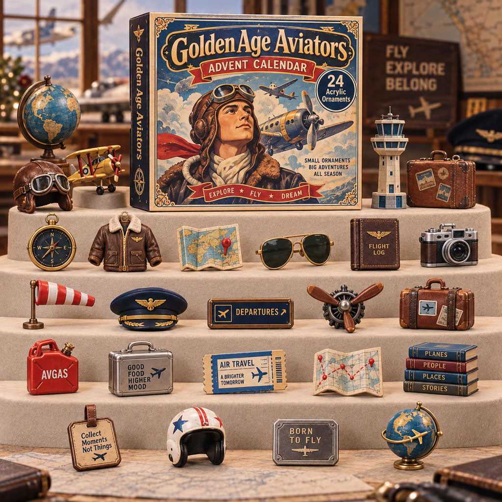 CHRISTMAS KICKOFF 40% OFF - Golden Age Aviators Advent Calendar 2026 - 24-Day Festive Countdown, Acrylic Charms Blind Box - Gift For Pilot Lovers AC0TH284