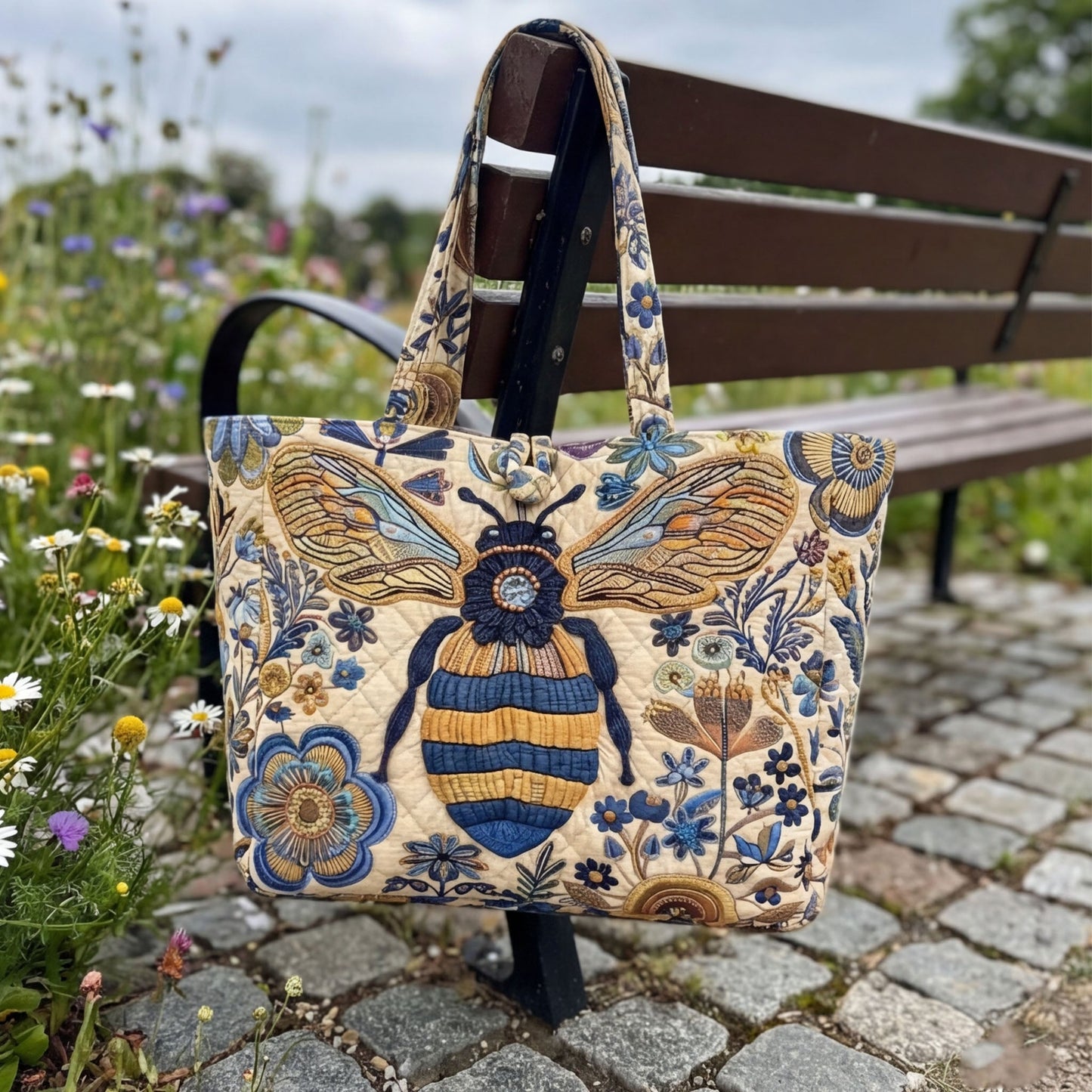 Golden Meadow Bee Quilted Classic Tote Bag SN0NT018