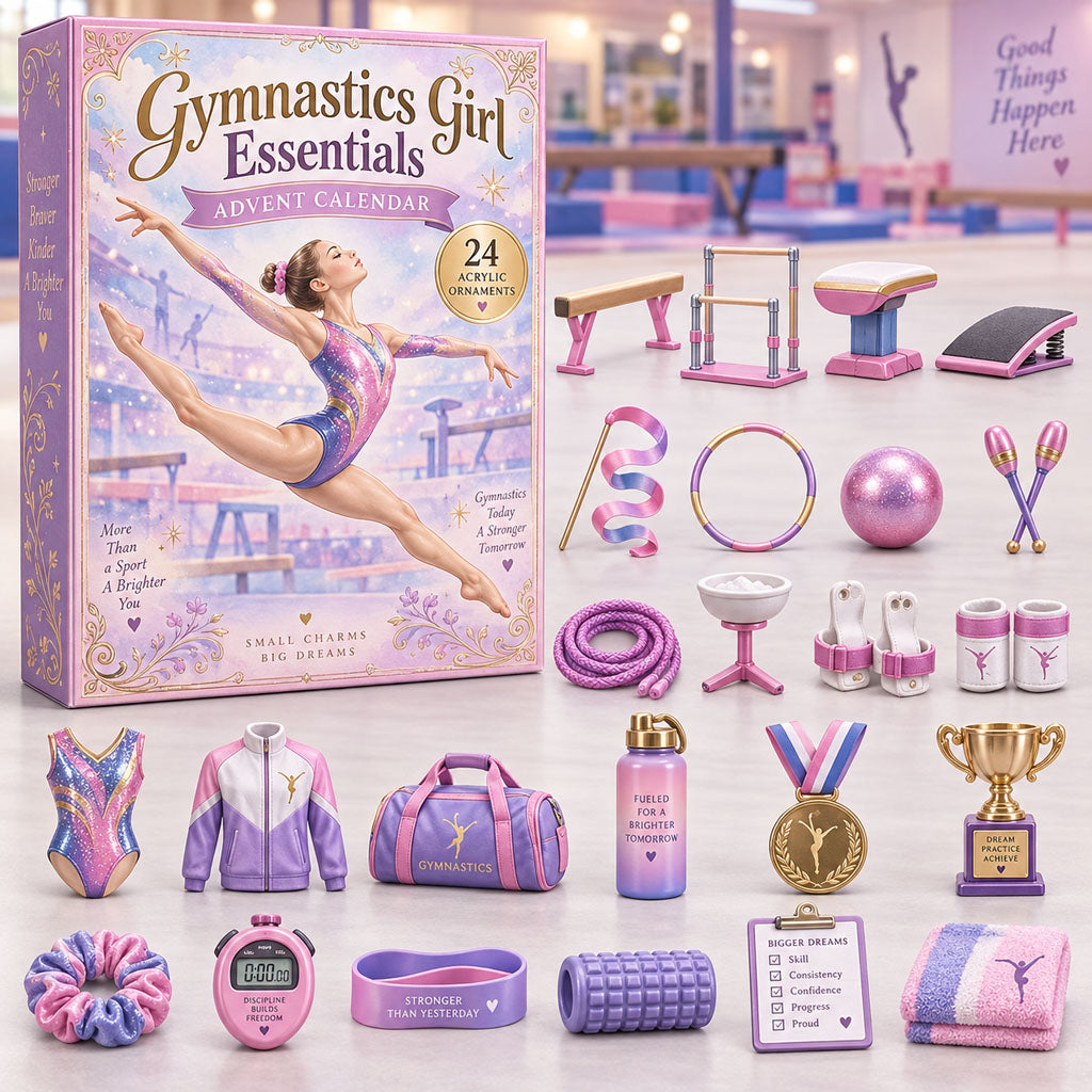 CHRISTMAS KICKOFF 40% OFF - Gymnastics Girl Essentials Advent Calendar 2026 - 24-Day Festive Countdown, Acrylic Charms Blind Box - Gift For Gymnasts AC0NT369