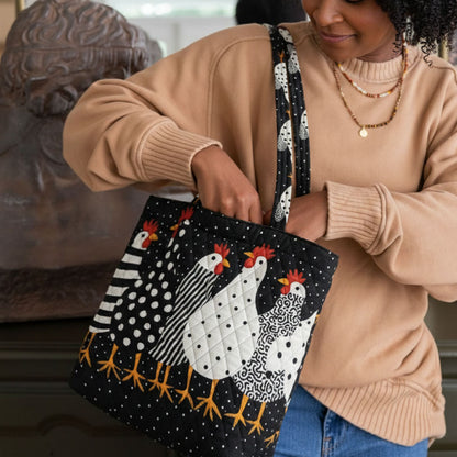 Happy Hen Parade Quilted Zipper Tote Bag SN0PT018