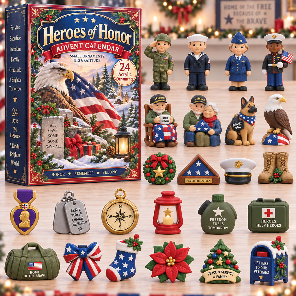 CHRISTMAS KICKOFF 40% OFF - Heroes Of Honor Advent Calendar 2026 - 24-Day Festive Countdown, Acrylic Charms Blind Box - Gift For Veterans AC0TH335