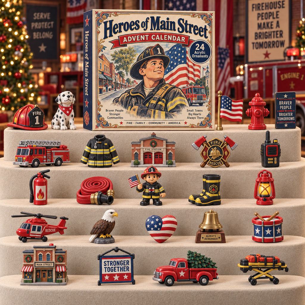 CHRISTMAS KICKOFF 40% OFF - Heroes Of Main Street Advent Calendar 2026 - 24-Day Festive Countdown, Acrylic Charms Blind Box - Gift For Firefighter Lovers AC0TH275