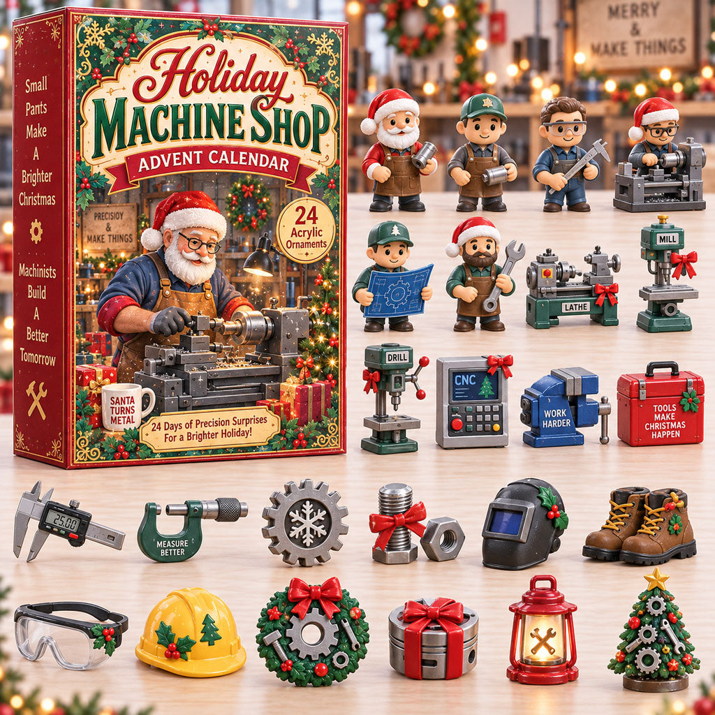 CHRISTMAS KICKOFF 40% OFF - Holiday Machine Shop Advent Calendar 2026 - 24-Day Festive Countdown, Acrylic Charms Blind Box - Gift For Machinist Lovers AC0TH355