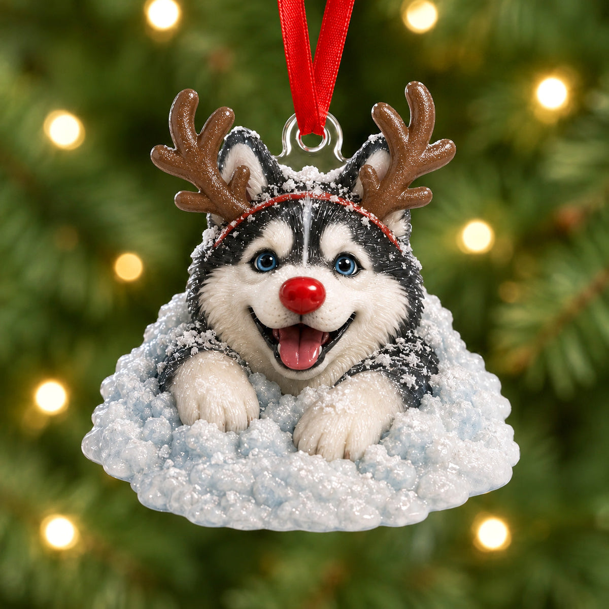 Husky Snow Reindeer Mica Ornament NCU0HT024