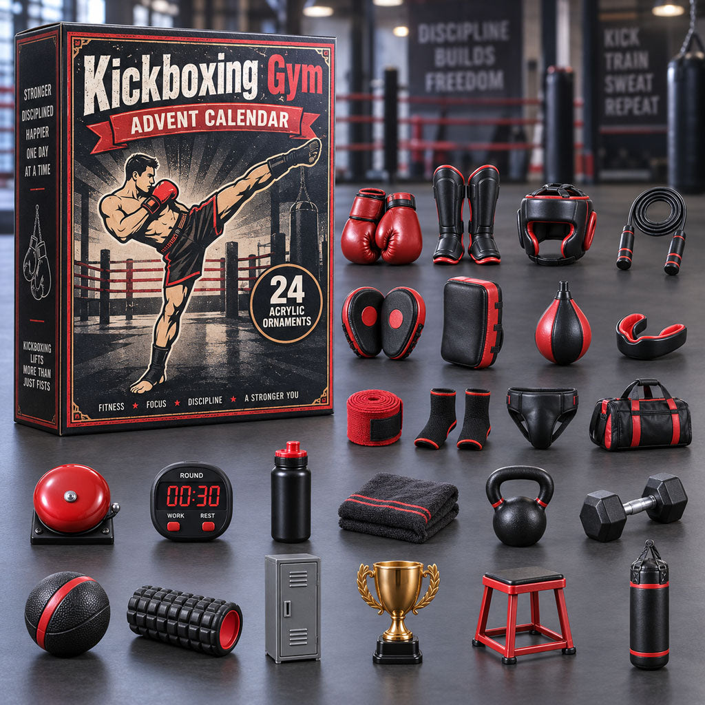CHRISTMAS KICKOFF 40% OFF - Kickboxing Gym Advent Calendar 2026 - 24-Day Festive Countdown, Acrylic Charms Blind Box - Gift For Kickboxing Lovers AC0NT313