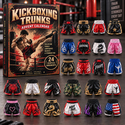 CHRISTMAS KICKOFF 40% OFF - Kickboxing Trunks Advent Calendar 2026 - 24-Day Festive Countdown, Acrylic Charms Blind Box - Gift For Kickboxing Lovers AC0NT314