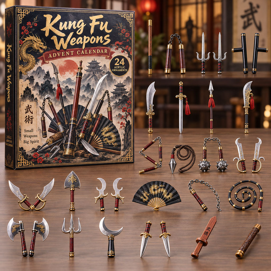 CHRISTMAS KICKOFF 40% OFF - Kung Fu Weapons Advent Calendar 2026 - 24-Day Festive Countdown, Acrylic Charms Blind Box - Gift For Kung Fu Lovers AC0NT320
