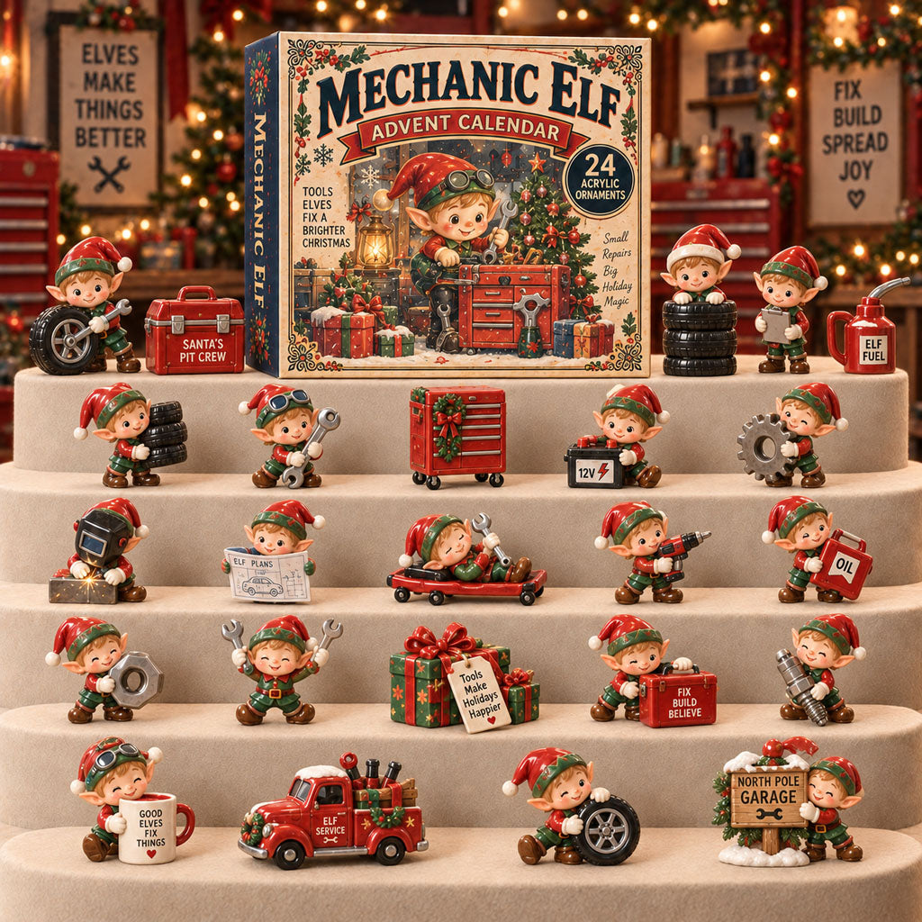 CHRISTMAS KICKOFF 40% OFF - Mechanic Elf Advent Calendar 2026 - 24-Day Festive Countdown, Acrylic Charms Blind Box - Gift For Mechanics Lovers AC0TM327
