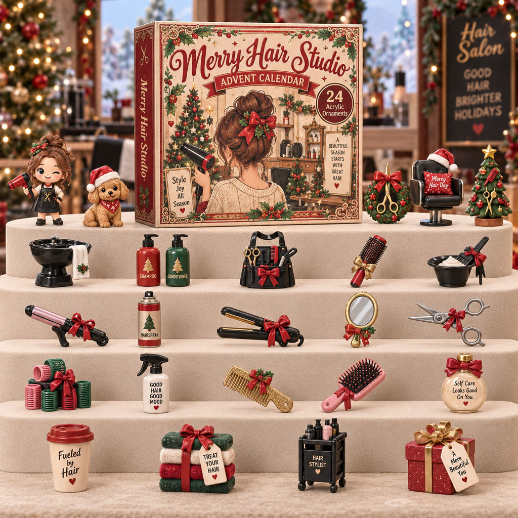 CHRISTMAS KICKOFF 40% OFF - Merry Hair Studio Advent Calendar 2026 - 24-Day Festive Countdown, Acrylic Charms Blind Box - Gift For Hairstylist Lovers AC0TH277