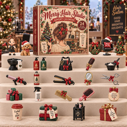 CHRISTMAS KICKOFF 40% OFF - Merry Hair Studio Advent Calendar 2026 - 24-Day Festive Countdown, Acrylic Charms Blind Box - Gift For Hairstylist Lovers AC0TH277