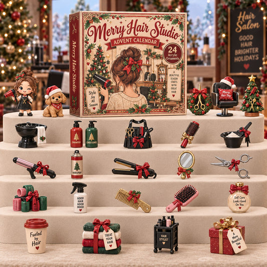 CHRISTMAS KICKOFF 40% OFF - Merry Hair Studio Advent Calendar 2026 - 24-Day Festive Countdown, Acrylic Charms Blind Box - Gift For Hairstylist Lovers AC0TH277