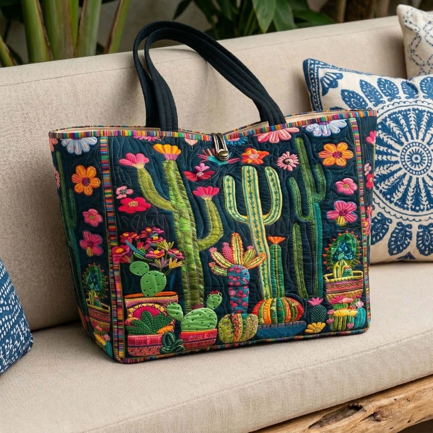 Midnight Cactus Quilted Classic Tote Bag SN0NT036