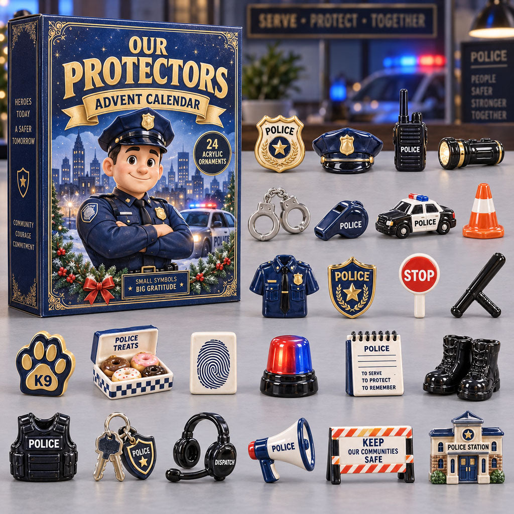 CHRISTMAS KICKOFF 40% OFF - Our Protectors Advent Calendar 2026 - 24-Day Festive Countdown, Acrylic Charms Blind Box - Gift For Police Lovers AC0TM390