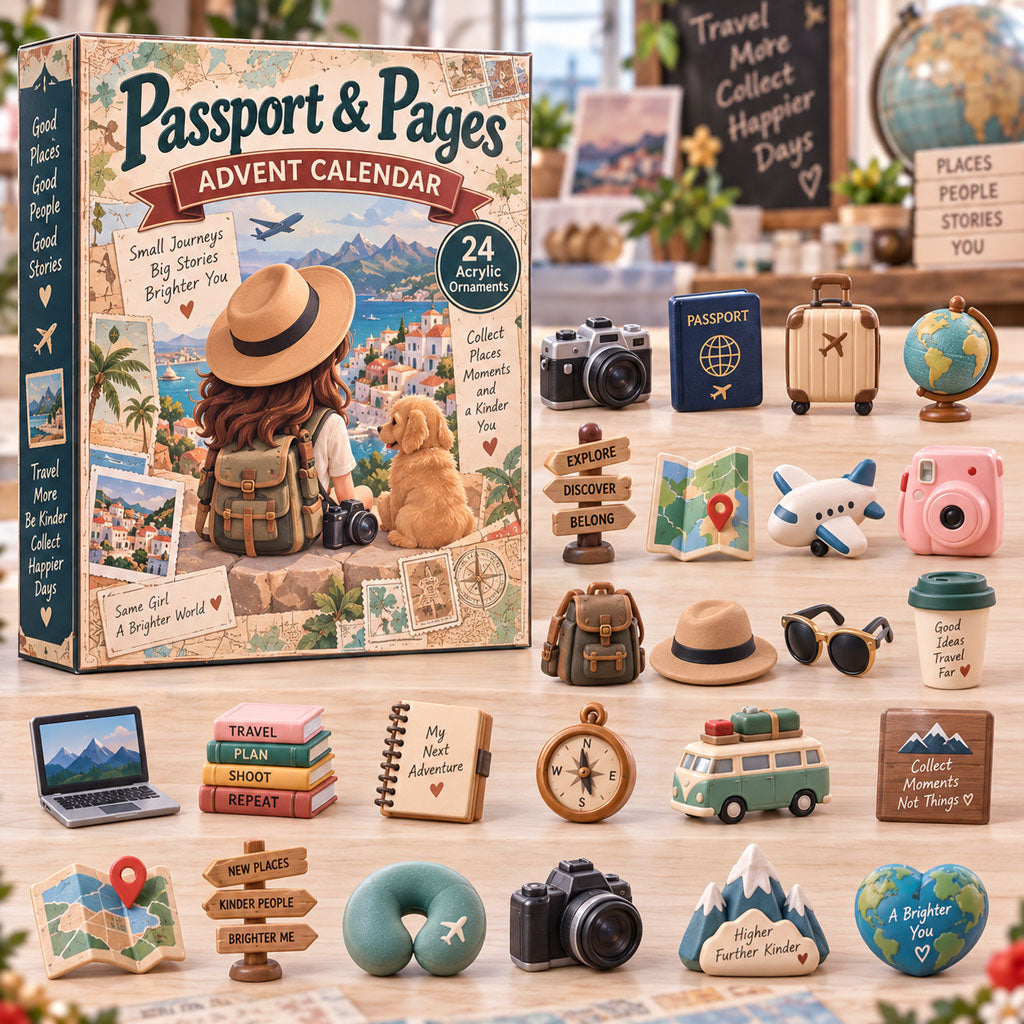 CHRISTMAS KICKOFF 40% OFF - Passport Pages Advent Calendar 2026 - 24-Day Festive Countdown, Acrylic Charms Blind Box - Gift For Travel Blogger Lovers AC0TH344