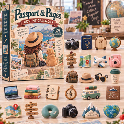 CHRISTMAS KICKOFF 40% OFF - Passport Pages Advent Calendar 2026 - 24-Day Festive Countdown, Acrylic Charms Blind Box - Gift For Travel Blogger Lovers AC0TH344