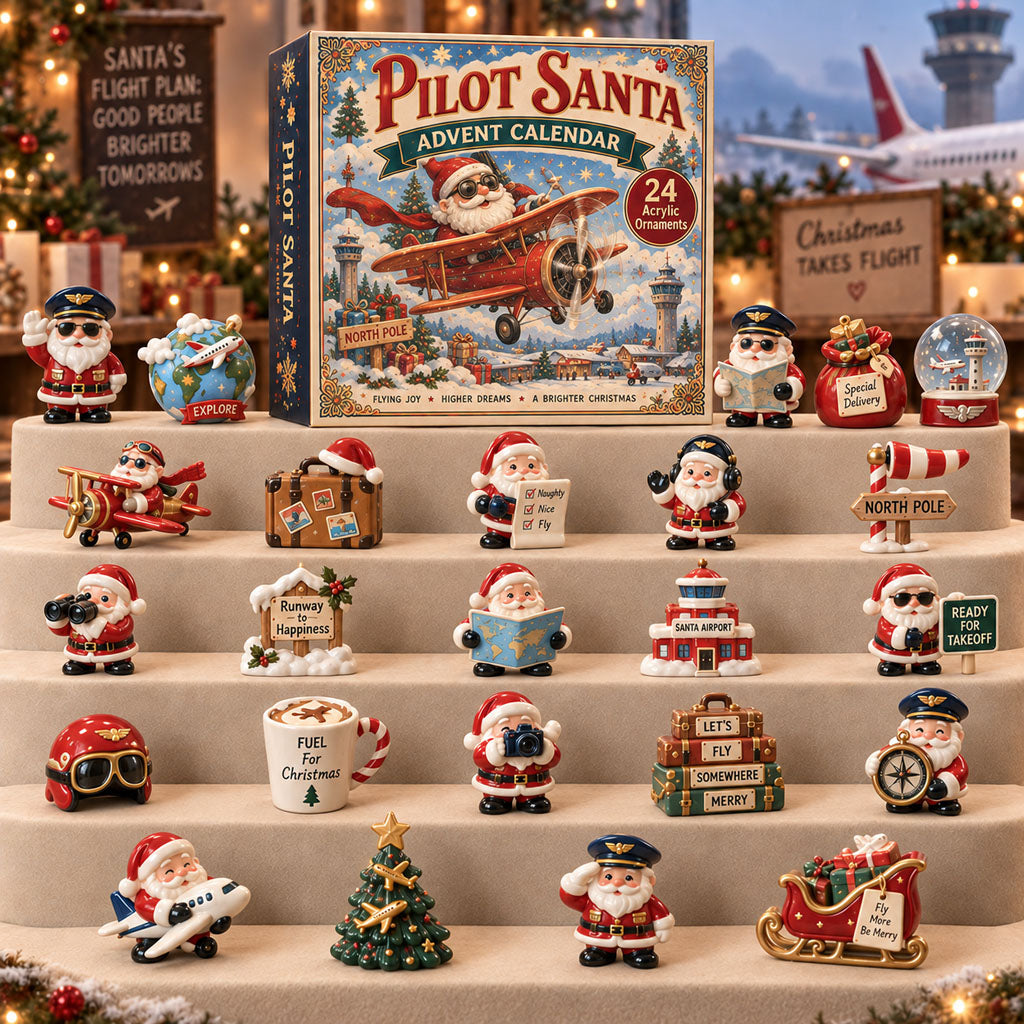 CHRISTMAS KICKOFF 40% OFF - Pilot Santa Advent Calendar 2026 - 24-Day Festive Countdown, Acrylic Charms Blind Box - Gift For Pilots Lovers AC0TM329