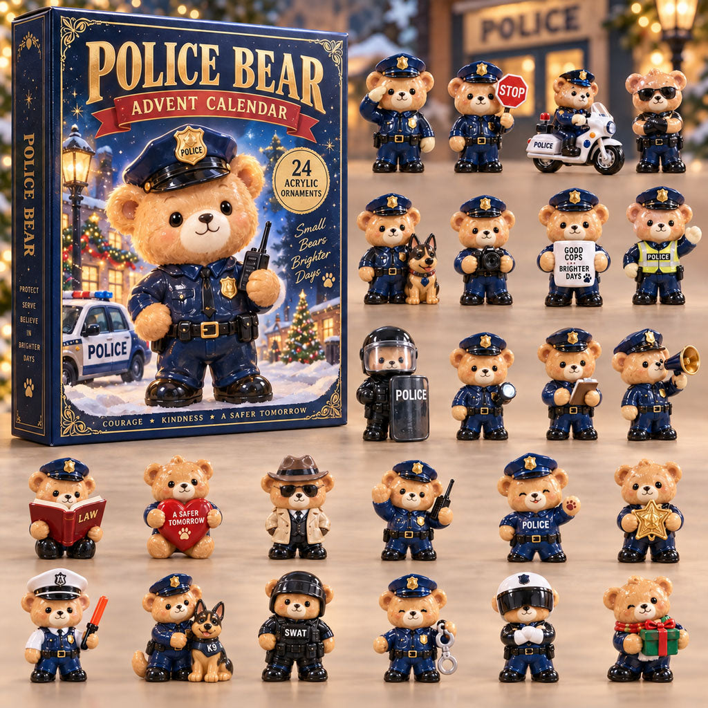 CHRISTMAS KICKOFF 40% OFF - Police Bear Advent Calendar 2026 - 24-Day Festive Countdown, Acrylic Charms Blind Box - Gift For Police Lovers AC0TM398