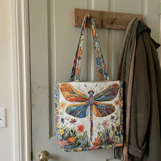 Rainbow Dragonfly Quilted Zipper Tote Bag SN0DK007