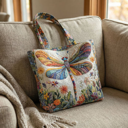 Rainbow Dragonfly Quilted Zipper Tote Bag SN0DK007