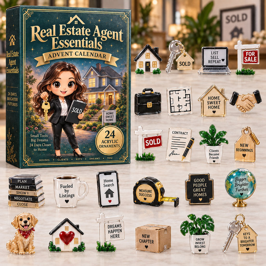 CHRISTMAS KICKOFF 40% OFF - Real Estate Agent Essentials Advent Calendar 2026 - 24-Day Festive Countdown, Acrylic Charms Blind Box - Gift For Realtors AC0NT373