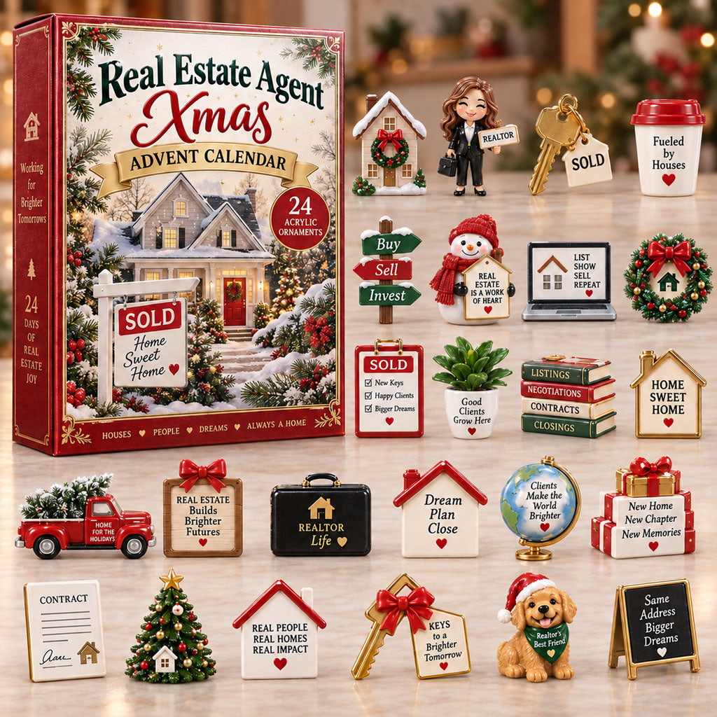 CHRISTMAS KICKOFF 40% OFF - Real Estate Agent Xmas Advent Calendar 2026 - 24-Day Festive Countdown, Acrylic Charms Blind Box - Gift For Realtors AC0NT374