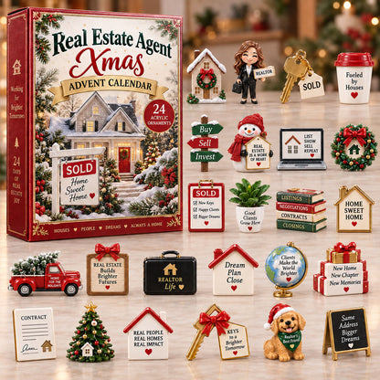 CHRISTMAS KICKOFF 40% OFF - Real Estate Agent Xmas Advent Calendar 2026 - 24-Day Festive Countdown, Acrylic Charms Blind Box - Gift For Realtors AC0NT374
