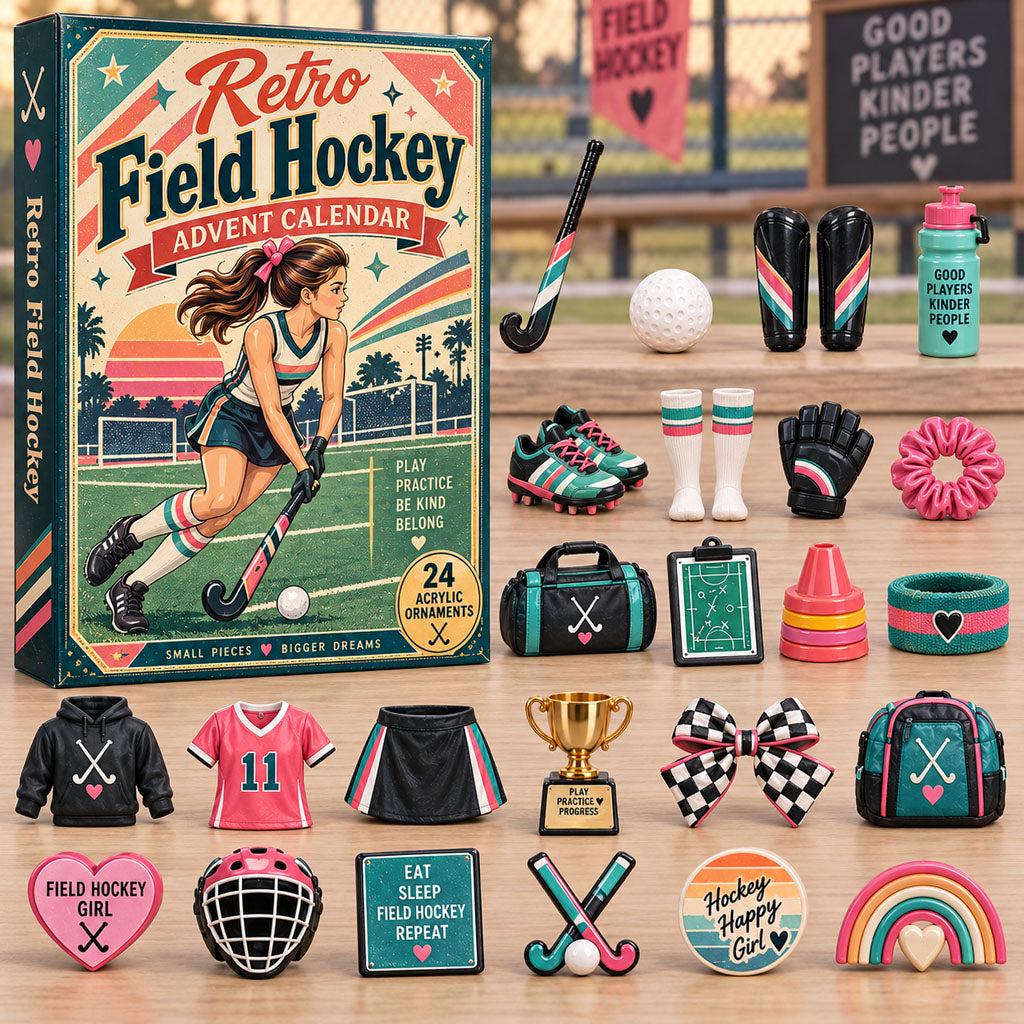 CHRISTMAS KICKOFF 40% OFF - Retro Field Hockey Girl Advent Calendar 2026 - 24-Day Festive Countdown, Acrylic Charms Blind Box - Gift For Field Hockey Lovers AC0NT385