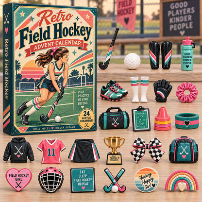 CHRISTMAS KICKOFF 40% OFF - Retro Field Hockey Girl Advent Calendar 2026 - 24-Day Festive Countdown, Acrylic Charms Blind Box - Gift For Field Hockey Lovers AC0NT385