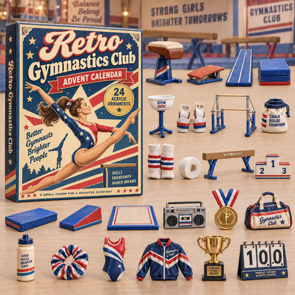 CHRISTMAS KICKOFF 40% OFF - Retro Gymnastics Club Advent Calendar 2026 - 24-Day Festive Countdown, Acrylic Charms Blind Box - Gift For Gymnasts AC0NT370