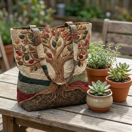 Rooted Harmony Quilted Zipper Tote Bag SN0NT012