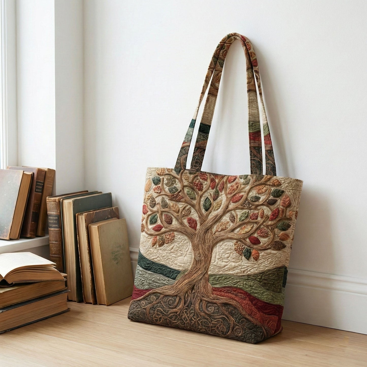 Rooted Harmony Quilted Zipper Tote Bag SN0NT012