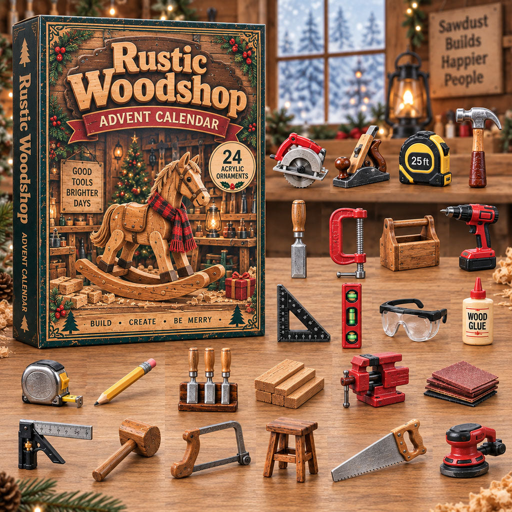 CHRISTMAS KICKOFF 40% OFF - Rustic Woodshop Advent Calendar 2026 - 24-Day Festive Countdown, Acrylic Charms Blind Box - Gift For Woodworking Lovers AC0NT327