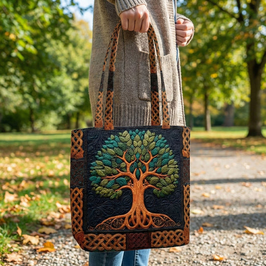 Sacred Tree Quilted Zipper Tote Bag SN0NT008
