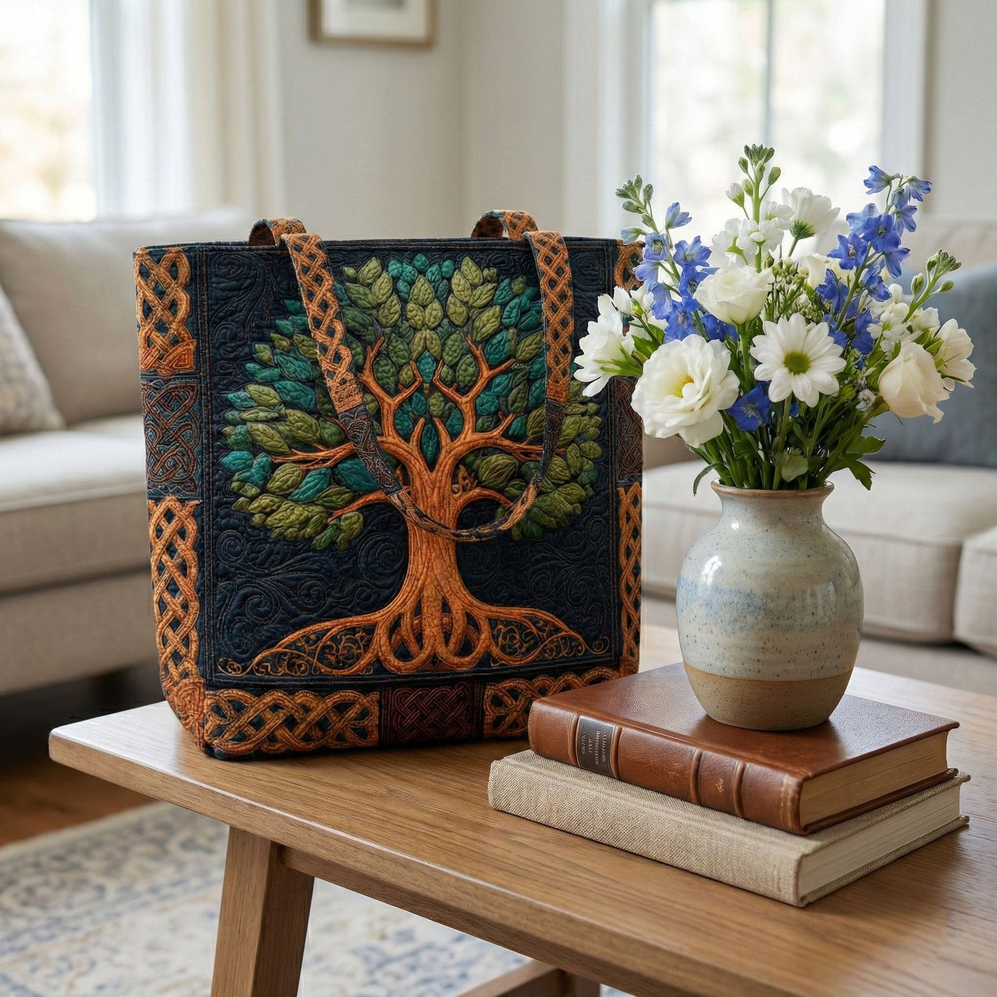Sacred Tree Quilted Zipper Tote Bag SN0NT008