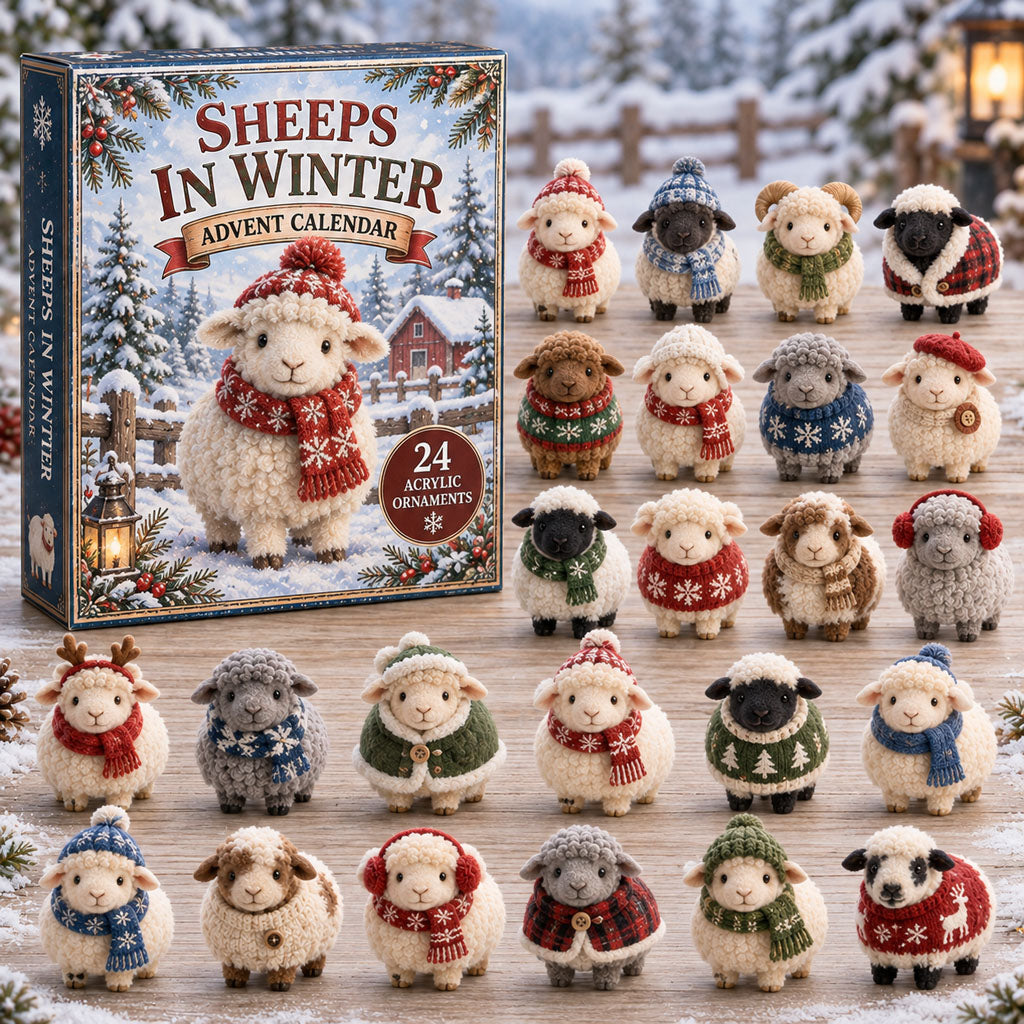 CHRISTMAS KICKOFF 40% OFF - Sheeps In Winter Advent Calendar 2026 - 24-Day Festive Countdown, Acrylic Charms Blind Box - Gift For Sheep Lovers AC0TM423