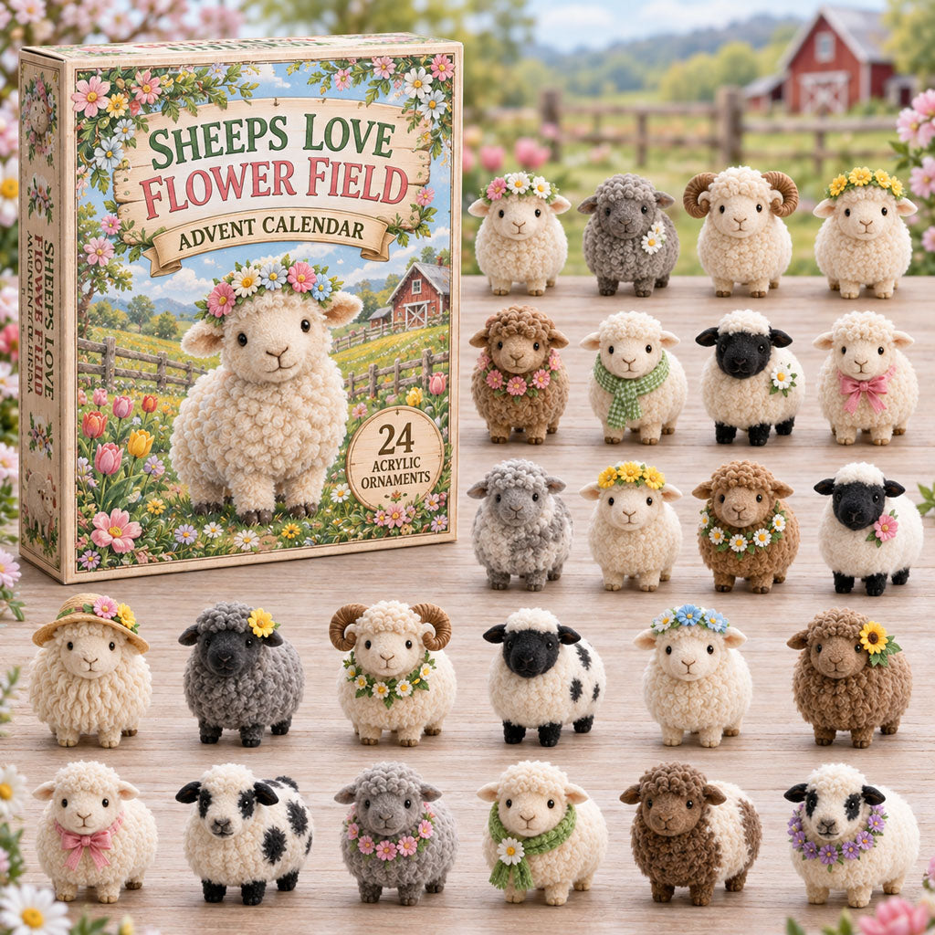 CHRISTMAS KICKOFF 40% OFF - Sheeps Love Flowers Advent Calendar 2026 - 24-Day Festive Countdown, Acrylic Charms Blind Box - Gift For Sheep Lovers AC0TM422