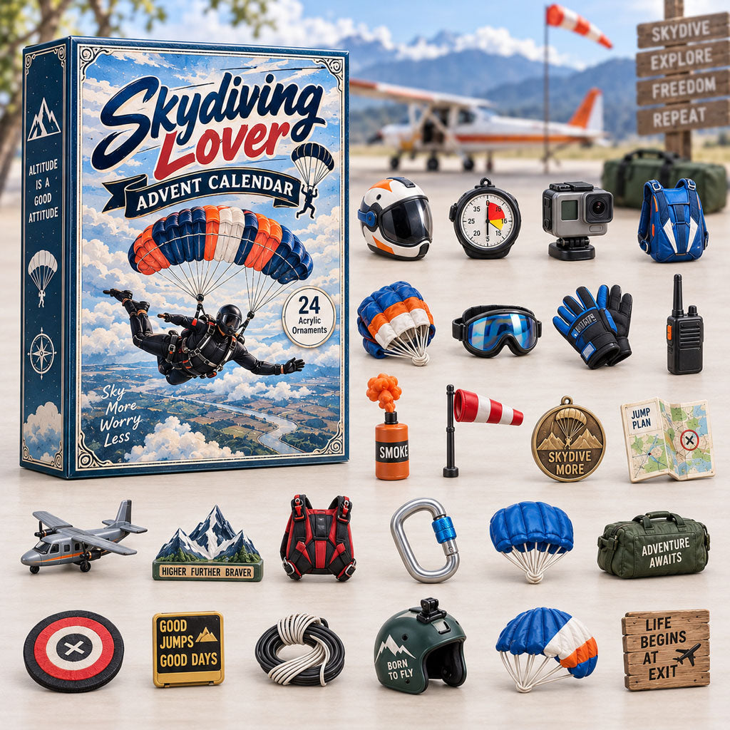 CHRISTMAS KICKOFF 40% OFF - Skydiving Lover Advent Calendar 2026 - 24-Day Festive Countdown, Acrylic Charms Blind Box - Gift For Sport Lovers AC0HA287