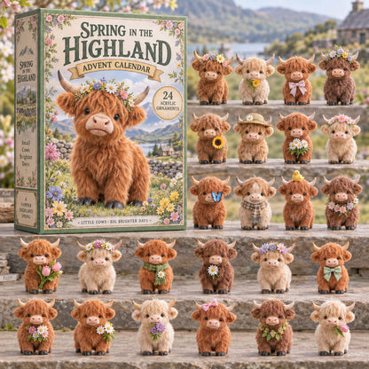 CHRISTMAS KICKOFF 40% OFF - Spring In The Highland Advent Calendar 2026 - 24-Day Festive Countdown, Acrylic Charms Blind Box - Gift For Highland Cow Lovers AC0TM372