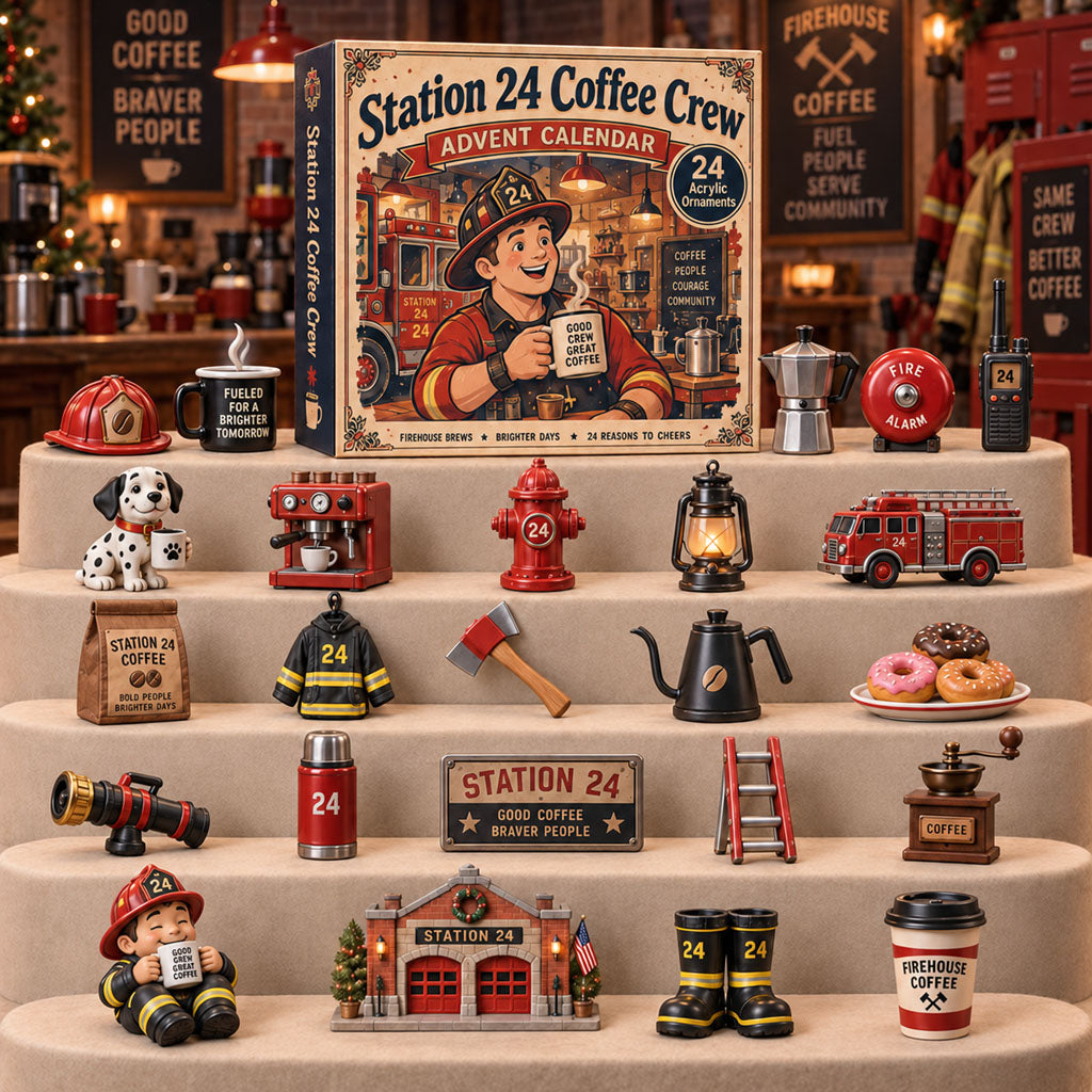 CHRISTMAS KICKOFF 40% OFF - Station 24 Coffee Crew Advent Calendar 2026 - 24-Day Festive Countdown, Acrylic Charms Blind Box - Gift For Firefighter Lovers AC0TH272