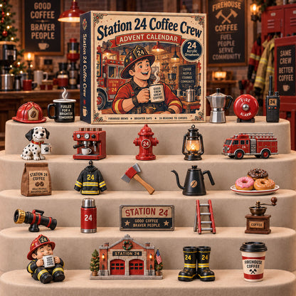 CHRISTMAS KICKOFF 40% OFF - Station 24 Coffee Crew Advent Calendar 2026 - 24-Day Festive Countdown, Acrylic Charms Blind Box - Gift For Firefighter Lovers AC0TH272