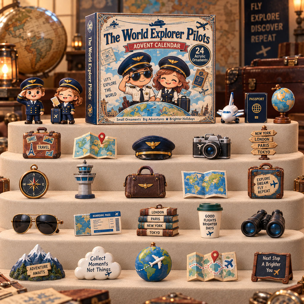 CHRISTMAS KICKOFF 40% OFF - The World Explorer Pilots Advent Calendar 2026 - 24-Day Festive Countdown, Acrylic Charms Blind Box - Gift For Pilot Lovers AC0TH283
