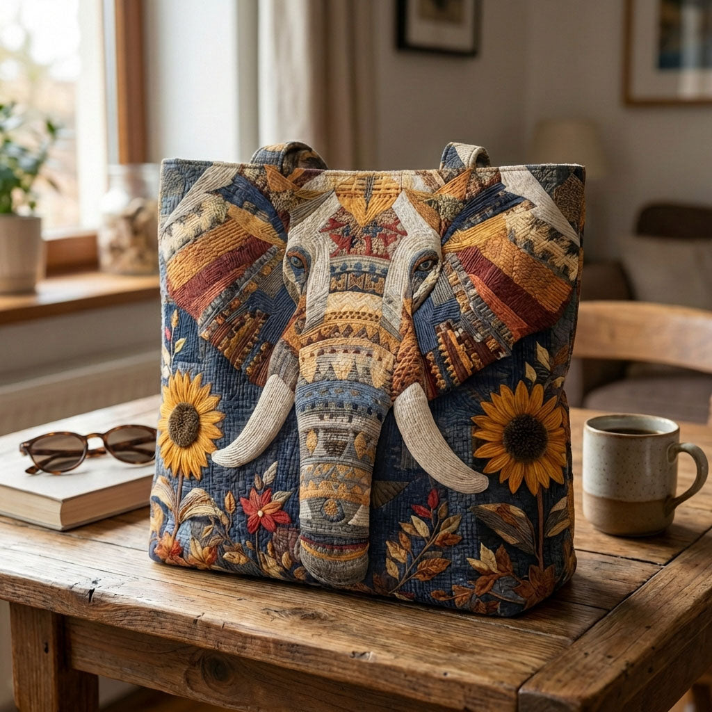 Tribal Elephant Quilted Zipper Tote Bag SN0DK014