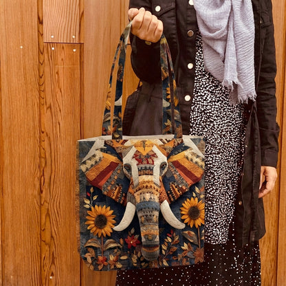 Tribal Elephant Quilted Zipper Tote Bag SN0DK014