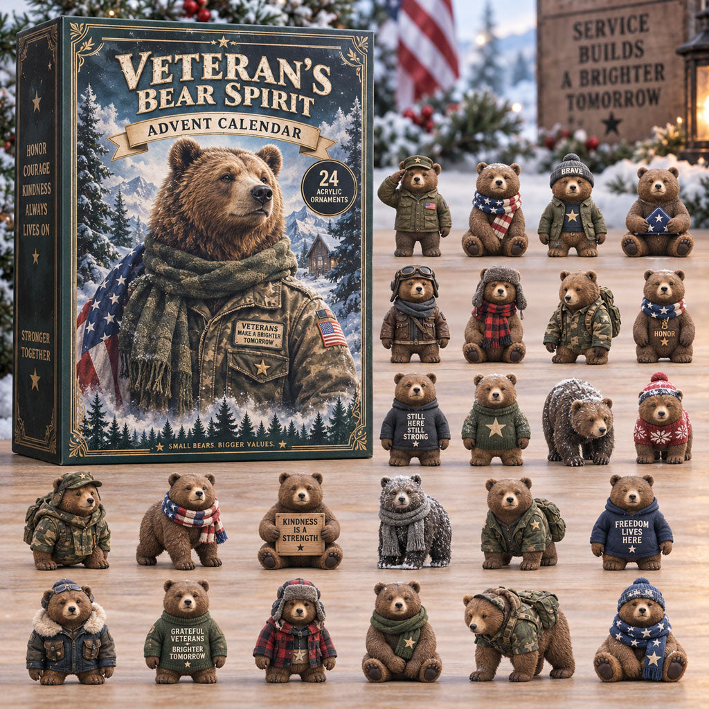 CHRISTMAS KICKOFF 40% OFF - Veteran Bear Spirit Advent Calendar 2026 - 24-Day Festive Countdown, Acrylic Charms Blind Box - Gift For Veterans AC0TM383