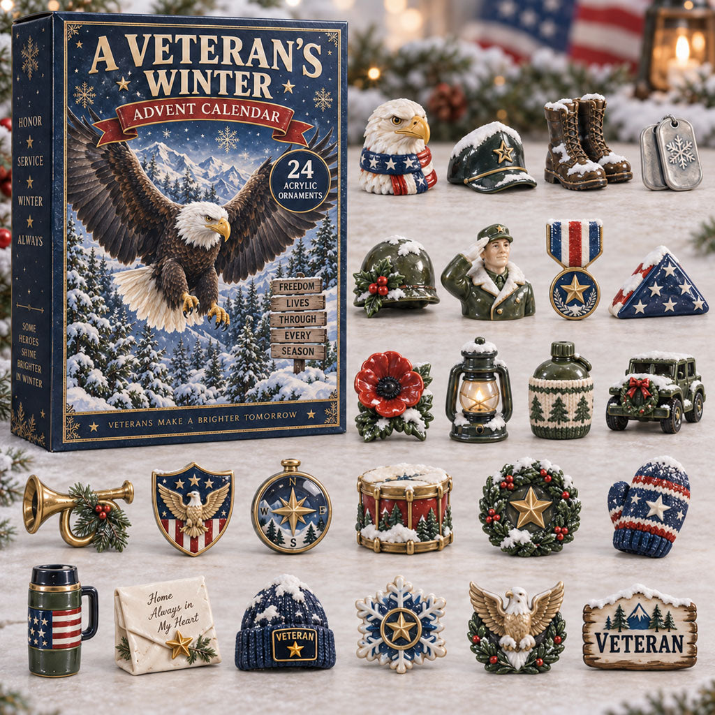CHRISTMAS KICKOFF 40% OFF - Veteran Winter Advent Calendar 2026 - 24-Day Festive Countdown, Acrylic Charms Blind Box - Gift For Veterans AC0TM382