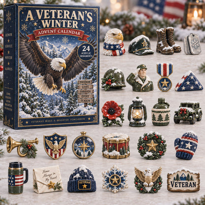 CHRISTMAS KICKOFF 40% OFF - Veteran Winter Advent Calendar 2026 - 24-Day Festive Countdown, Acrylic Charms Blind Box - Gift For Veterans AC0TM382
