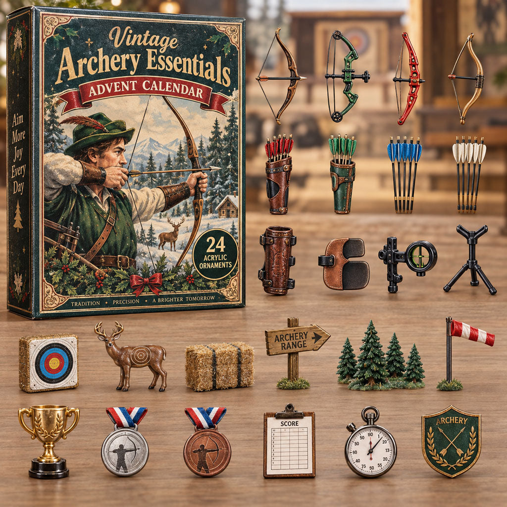 CHRISTMAS KICKOFF 40% OFF - Vintage Archery Essentials Advent Calendar 2026 - 24-Day Festive Countdown, Acrylic Charms Blind Box - Gift For Archery Lovers AC0NT400